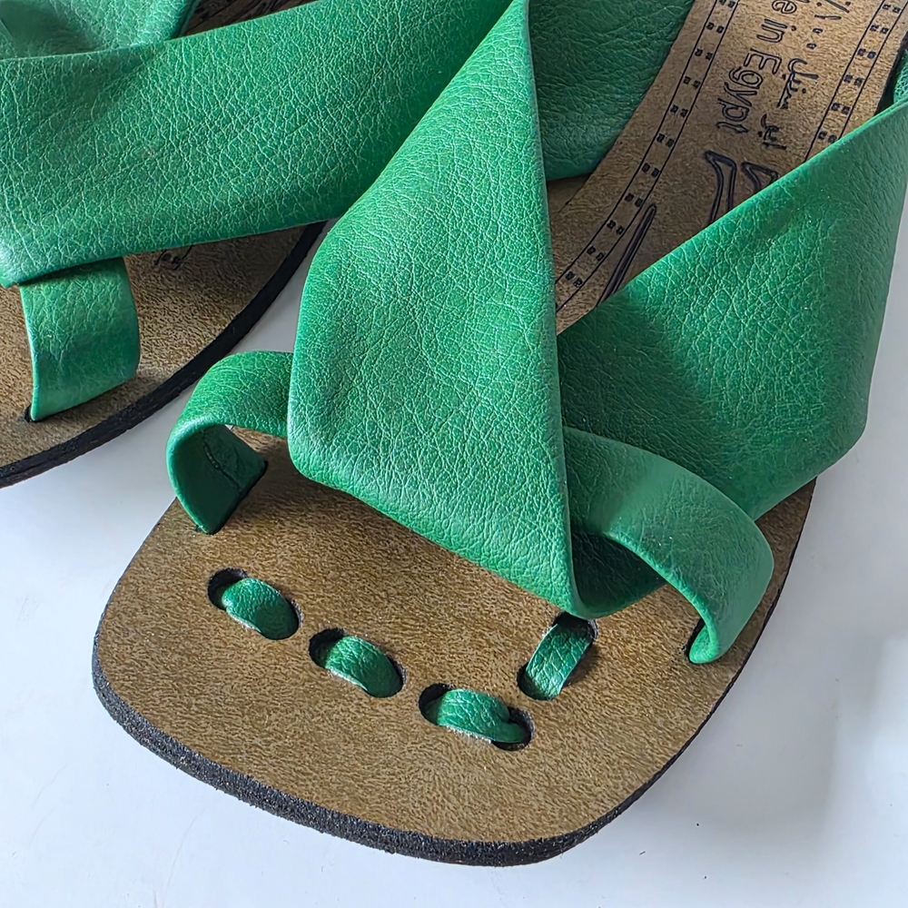 Green Leather Women's Sandals Size 37, Made In Egypt - Picture 3 of 7